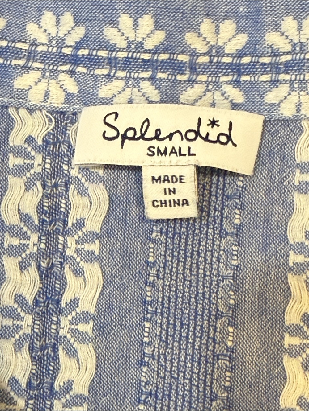 Splendid Chambray Blue and White Printed Mini Dress Dolman Sleeve Tunic - Picture 2 of 8